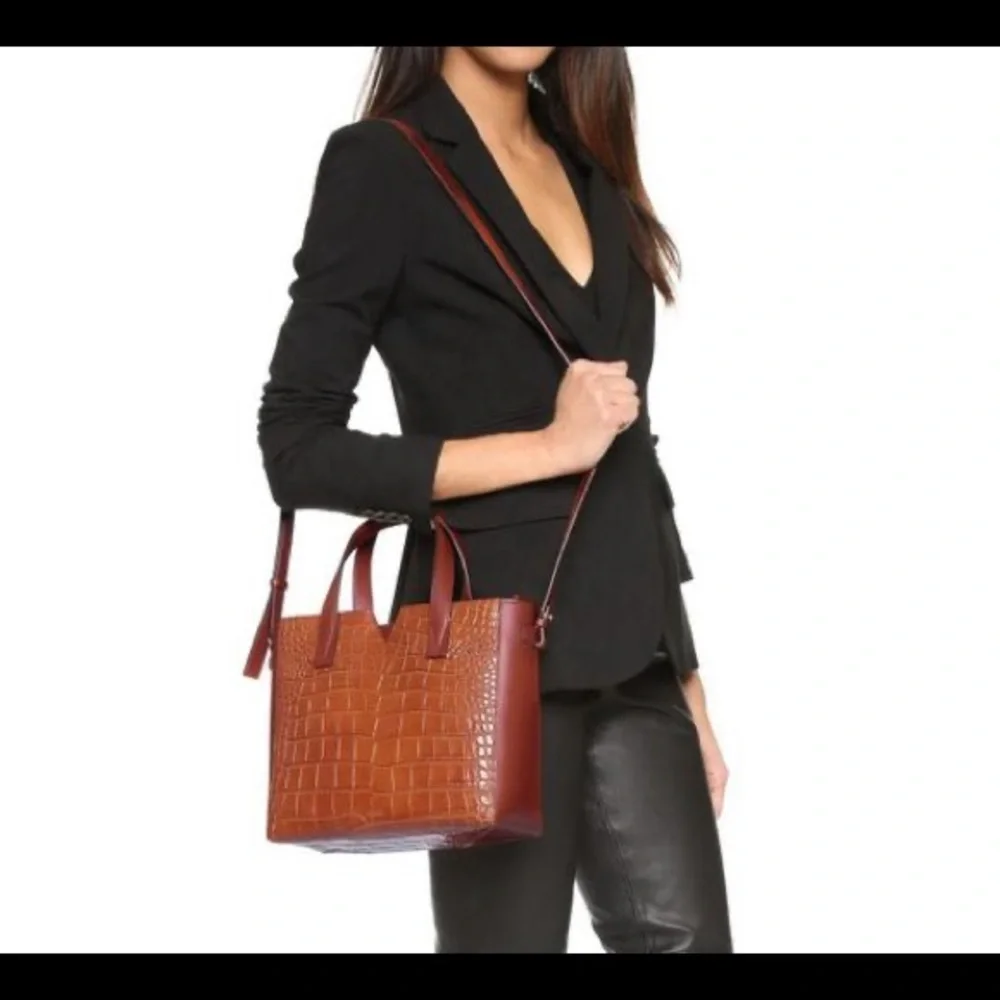 Vince Baby Signature V Croc Embossed Leather Handbag Purse
